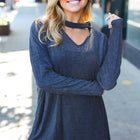 Casual Chic Solid Grey Choker Long Sleeve Hacci Pullover
