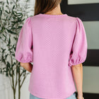 Textured Balloon Sleeve Blouse in Pink
