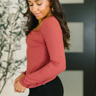 The Girls are Back in Town Long Sleeve Top in Burgundy
