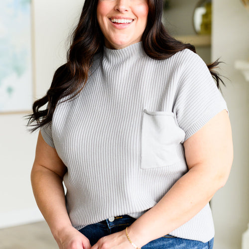 This Little Life Mock Neck Short Sleeve Sweater in Grey