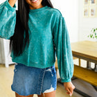 Tied Up In Cuteness Mineral Wash Sweater in Teal