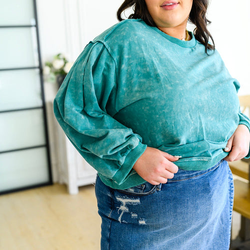 Tied Up In Cuteness Mineral Wash Sweater in Teal