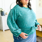 Tied Up In Cuteness Mineral Wash Sweater in Teal