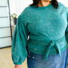 Tied Up In Cuteness Mineral Wash Sweater in Teal