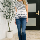 Too Sweet to Share Scalloped Hem Blouse in Ivory and Navy
