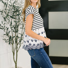 Too Sweet to Share Scalloped Hem Blouse in Ivory and Navy