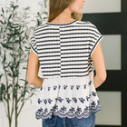 Too Sweet to Share Scalloped Hem Blouse in Ivory and Navy