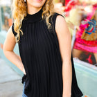 Sweet New Days Black Smocked Neck Pleated Sleeveless Top