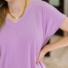 Top Shelf Basic V-Neck Ribbed Tee in Lavender