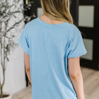 Top Shelf Basic V-Neck Ribbed Tee in Sky Blue