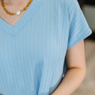 Top Shelf Basic V-Neck Ribbed Tee in Sky Blue