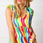Multicolor Wavy Stripe Shoulder Tie Detail Top