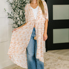 Tropical Print Gauze Kimono with Elastic Waist Tie in Milk Tea