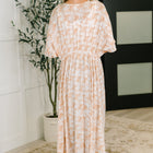 Tropical Print Gauze Kimono with Elastic Waist Tie in Milk Tea
