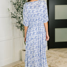 Tropical Print Gauze Kimono with Elastic Waist Tie in Periwinkle