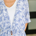 Tropical Print Gauze Kimono with Elastic Waist Tie in Periwinkle