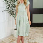 Twirl Me Softly Flutter Sleeve Dress in Sage