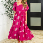 Twirl in Bloom Square Neck Dress in Hot Pink