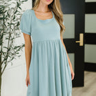 Twirlin’ Dirty Cable Ribbed Knit Dress in Sage Green