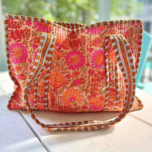 SC - Rue Orange Floral Patterned Tote Bag