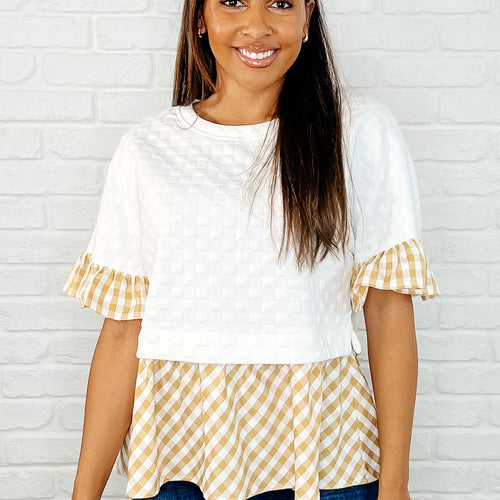 Welcome Me Home Gingham Print Top