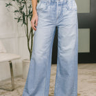Zenim Printed Wide Leg Bottoms in Light Wash