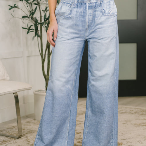Zenim Printed Wide Leg Bottoms in Light Wash