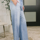 Zenim Printed Wide Leg Bottoms in Light Wash