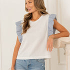 Relaxed Fit Ruffle Sleeve Round Neck Top