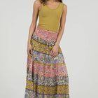 MIX PRINT TIERED A LINE  MAXI SKIRT