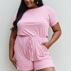 Zenana Chilled Out Full Size Short Sleeve Romper in Light Carnation Pink
