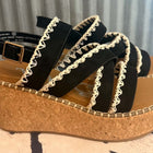 LET'S GO OUT BLACK WEDGE SANDALS