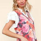 You Got This Floral Hacci TwoFer Short Ruffle Sleeve Blouse