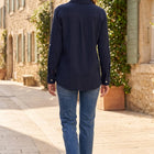 Navy Soft Gauze Button Down Blouse