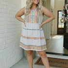 Embroidered Stripe Tiered Mini Dress