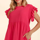 Haptics Full Size Smocking Ruffle Short Sleeve Dress with Pockets