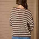 STRIPE RAW EDGE SPLIT NECK SHEER KNIT SWEATER