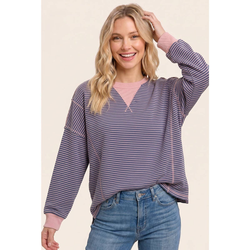 OVERSIZED TERRY STRIPE SWEATSHIRT