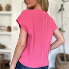 Double Take Full Size Cable-Knit Round Neck Short Sleeve Sweater