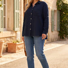 Navy Soft Gauze Button Down Blouse