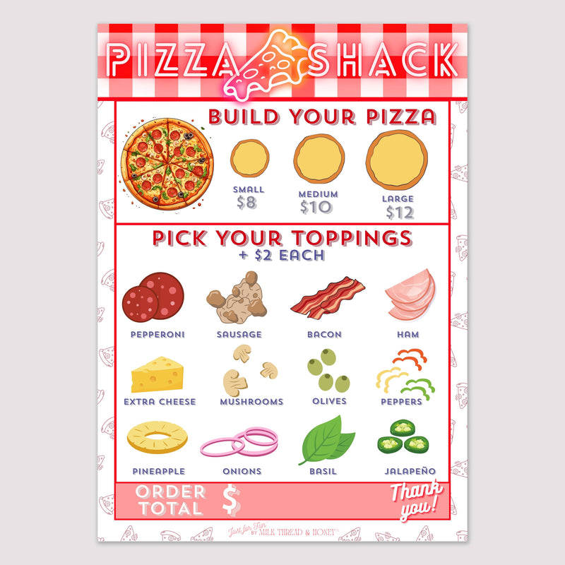 Pretend Play Build-Your-Own Pizza Order Notepad