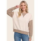 PINSTRIPE BLOCKED MICRO BRUSHED TOP
