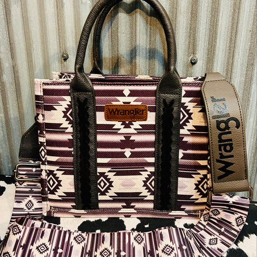BLACK WRANGLER SOUTHWESTERN CANVAS CROSSBODY TOTE