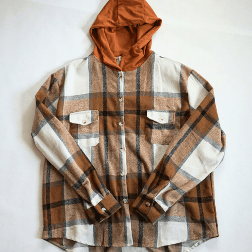 Hooded Brown & Gray Flannel Jacket- Adult