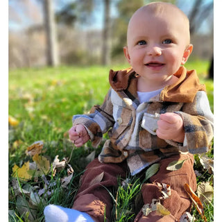 Hooded Brown & Gray Flannel Jacket - Infant