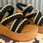 LET'S GO OUT BLACK WEDGE SANDALS