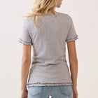 Ruffle Trim Pointelle Knit Henley Top