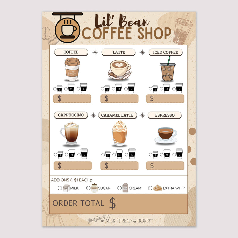 Pretend Play Coffee Shop Order Notepad