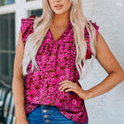Floral Flutter Sleeve Notched Neck Blouse