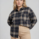 PLAID BOXY BUTTON COLLARED LONG SLEEVE SHIRT